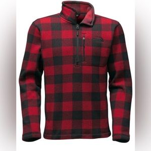 The North Face Gordon Lyons Fleece 1/4 Zip Pullover Jacket Red Plaid Sz Med